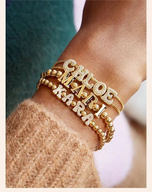 Name Customized Letter Doubel Chain Mesh Dainty Sliding Slider Letter Personalize Name Bracelets