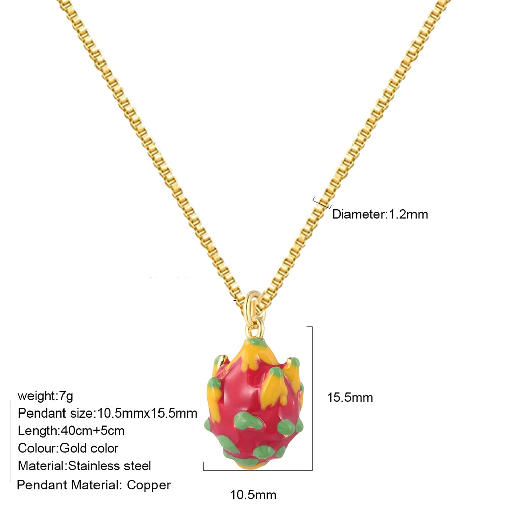 Bohemian Necklace For Women Enamel Fruit Gold Color Cherry Butterfly Pendant For Summer Beach High Quality Jewelry