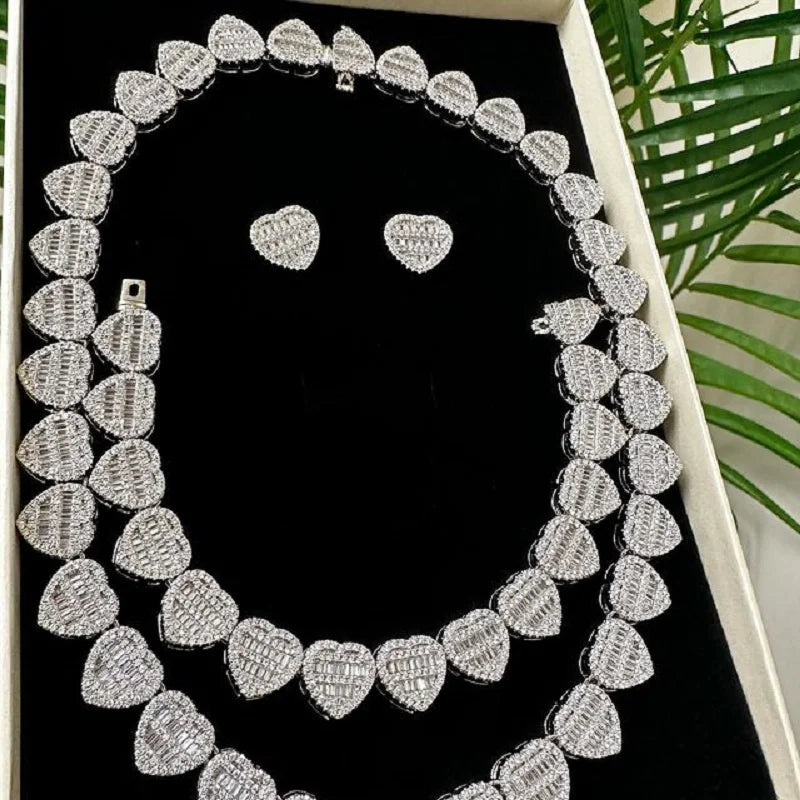 Iced Out Bling Fashion Women Jewelry Micro Pave Round Rectangle Cubic Zirconia 5A CZ Heart Cluster Choker Necklace