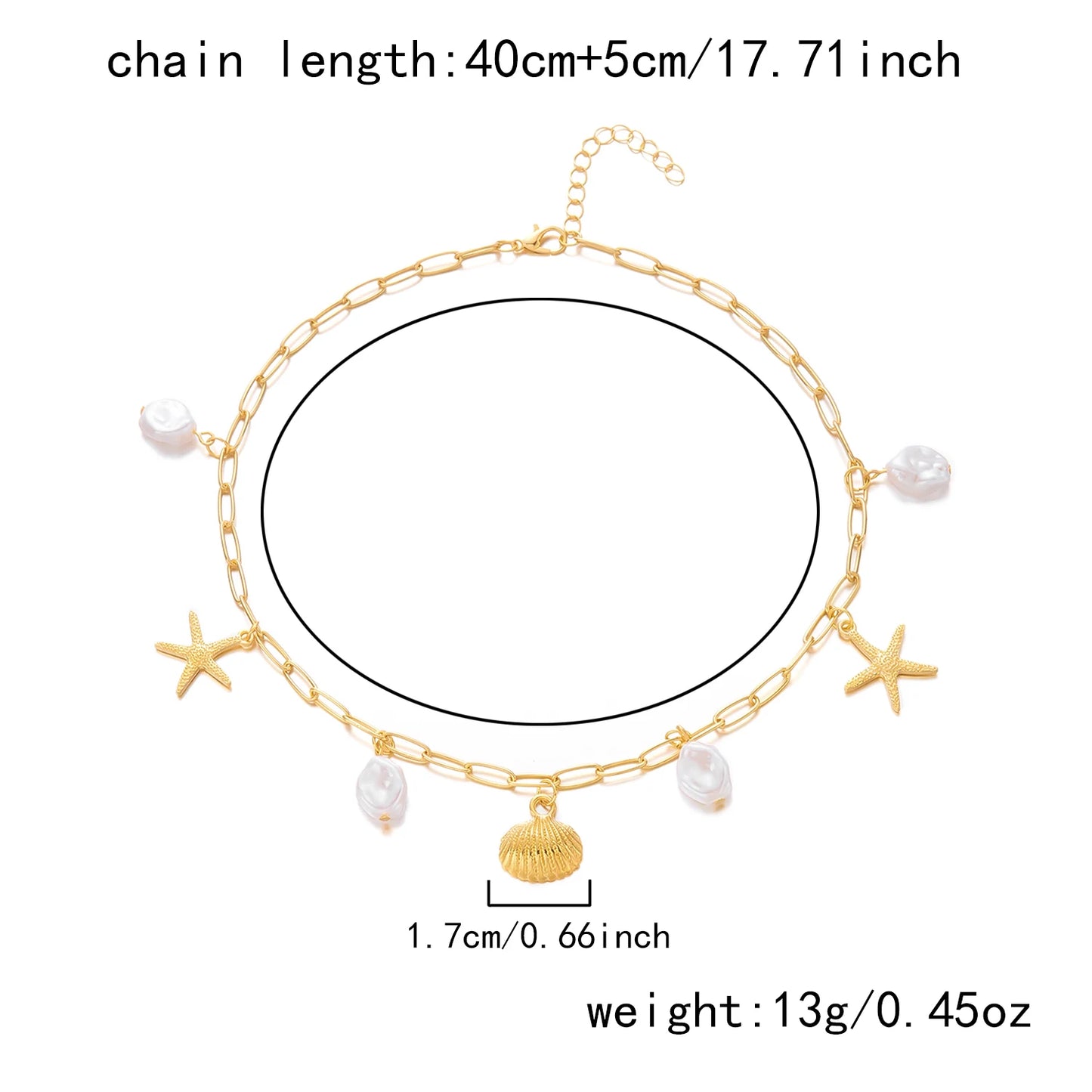 Bohemian Starfish Shell Conch Pendant Necklace for Women Imitation Pearl Charm Chain Necklace Beach Vacation Party Jewelry Gift