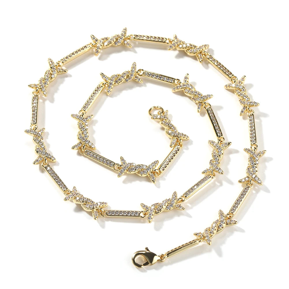 Thin Iced Barbed Wire  Link Chain Choker