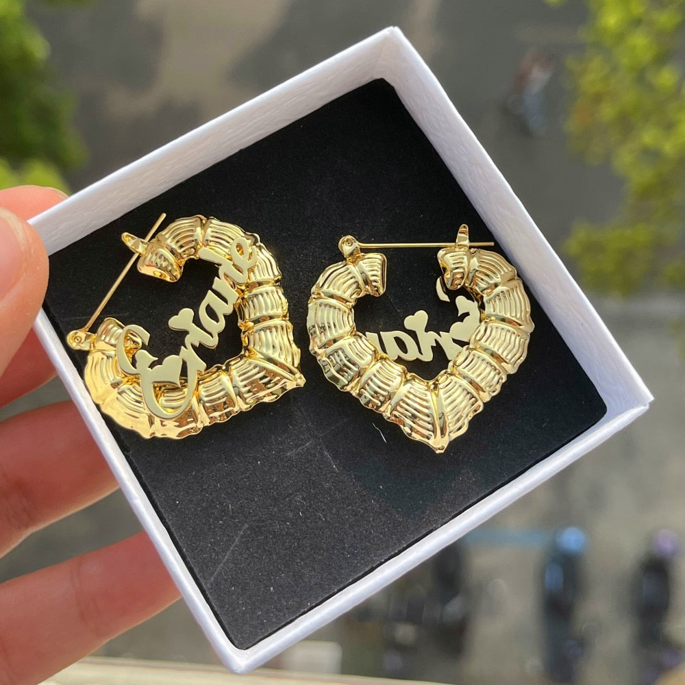 Glaceelaine Custom mini heart Earrings Personalized with your name