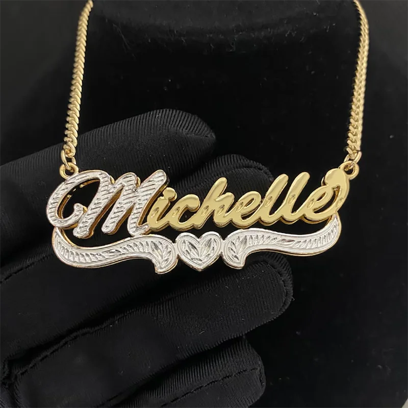 2025 Customized Name 3D Nameplate Necklace Personalized Letter Double layer Nameplate Jewelry Mother's Day Jewelry Gifts