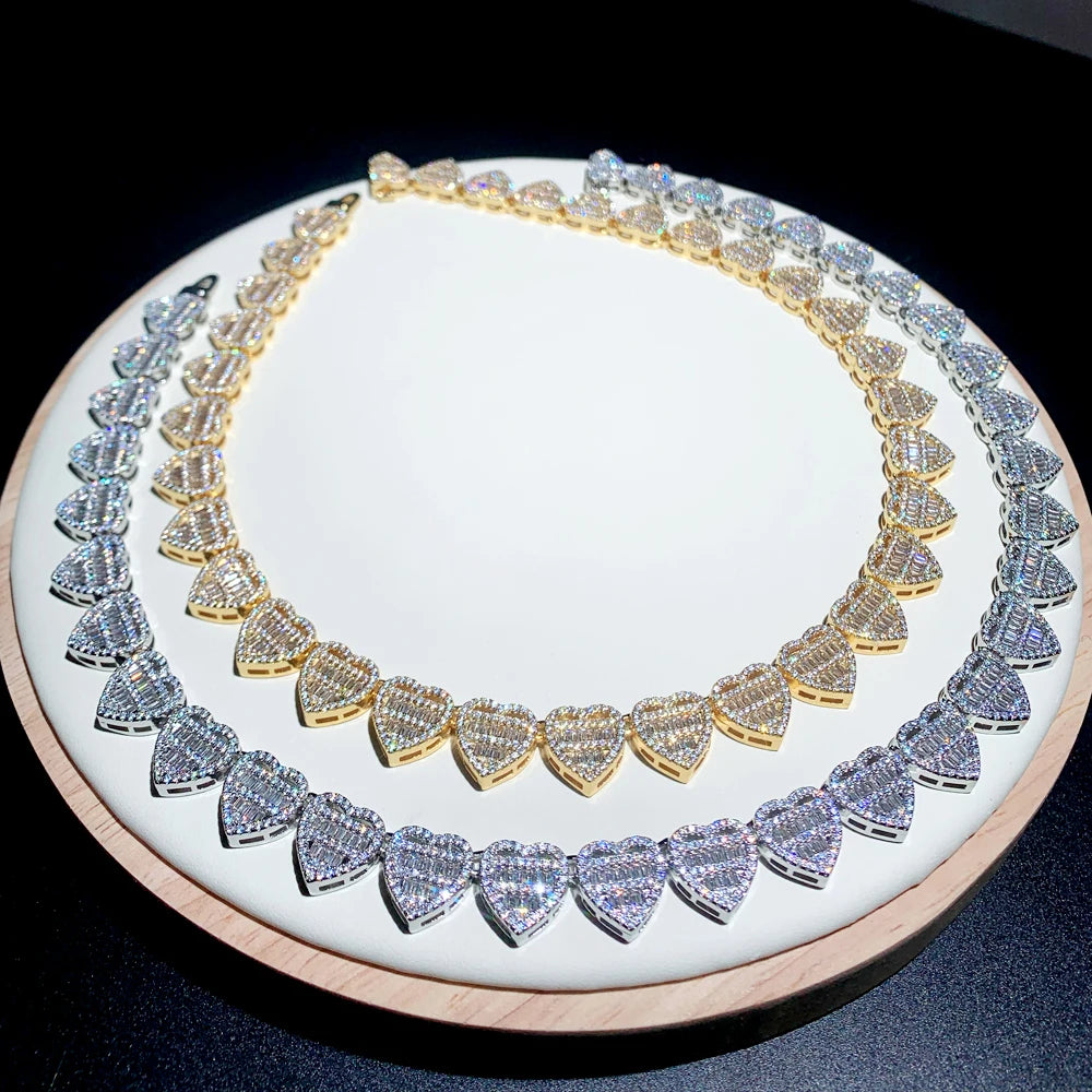 Iced Out Bling Fashion Women Jewelry Micro Pave Round Rectangle Cubic Zirconia 5A CZ Heart Cluster Choker Necklace