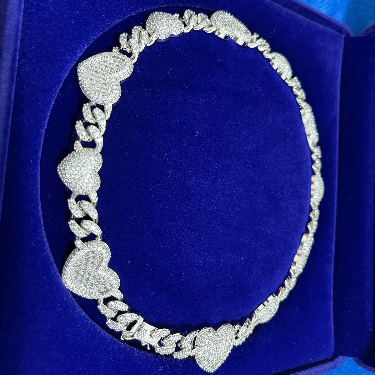 Bubble Baguette Heart Cuban Link Chain