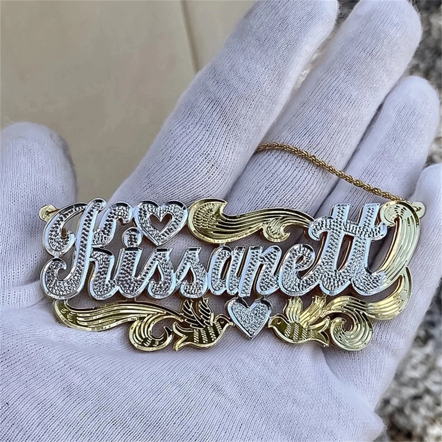 Custom Name Necklace 18K Gold Two Tone Gold Personalized Jewelry Stainless Steel Necklaces Double Plate 3D Nameplate Gift