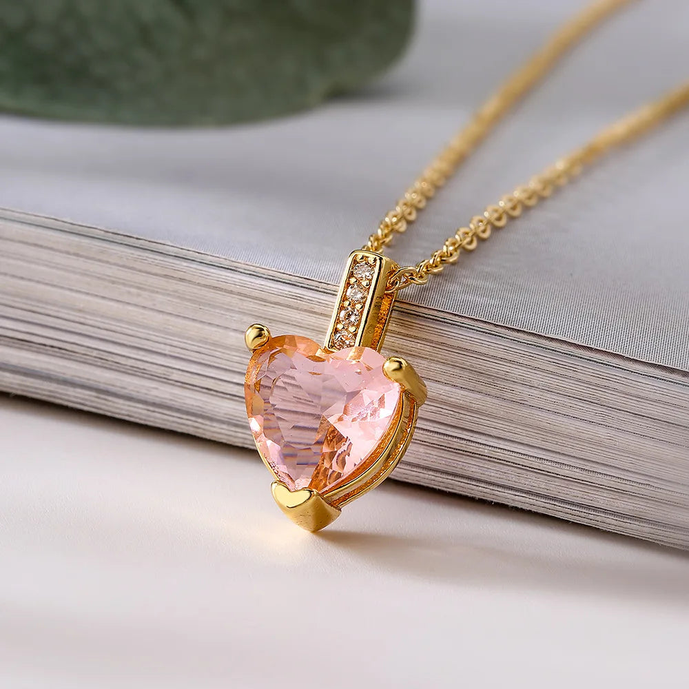 Mafisar Non-Fading Gold Color 316L Stainless Steel Party Jewelry Shiny AAA CZ Zircon Heart Pendants Necklaces For Women