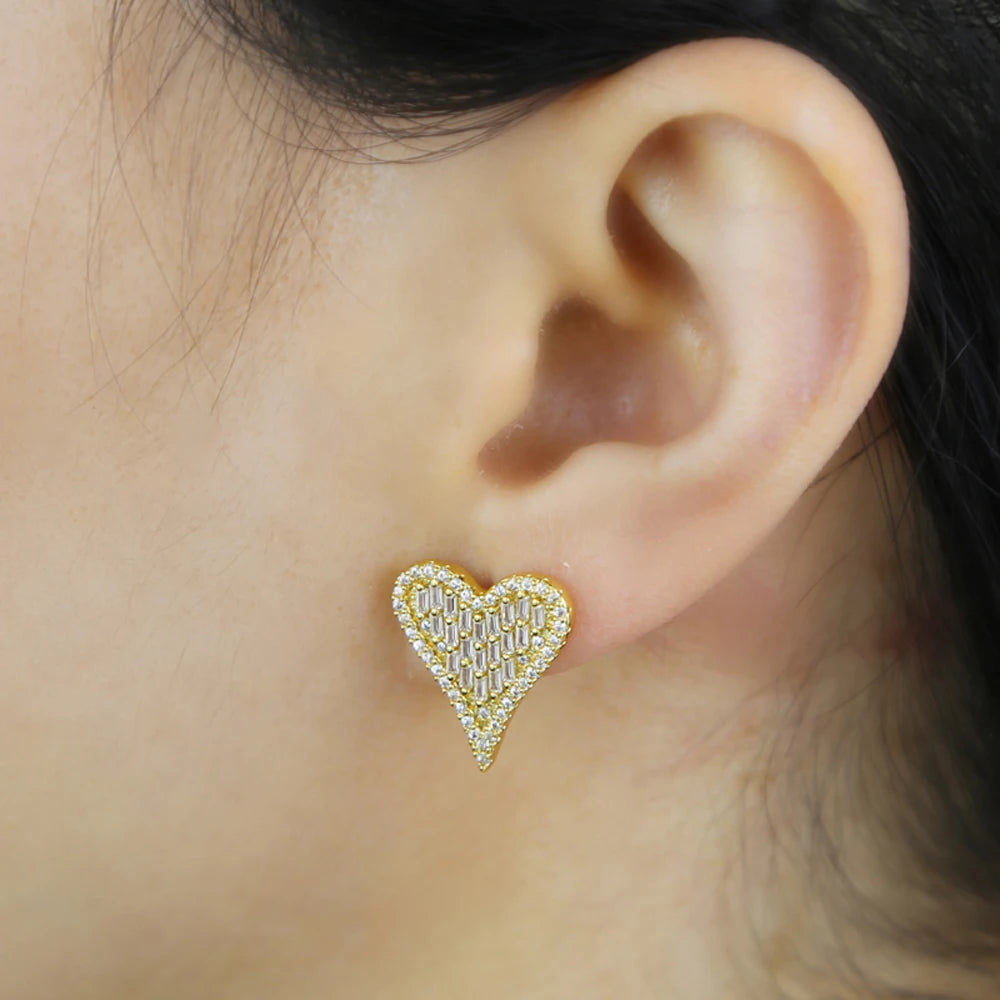 Bling Heart Shape Stud Earring Micro Pave CZ 5A Cubic Zircoina Love Charm