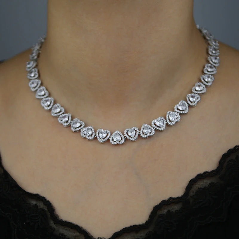 Heart Cluster Tennis Chain Choker Necklace