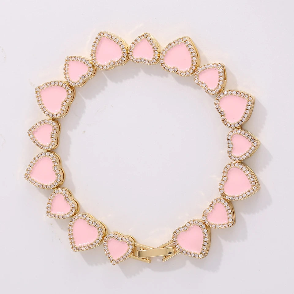 3pcs/set Pink Dripping Heart Stacking Bracelets for Women Girls Sweet Exquisite Jewelry Gift
