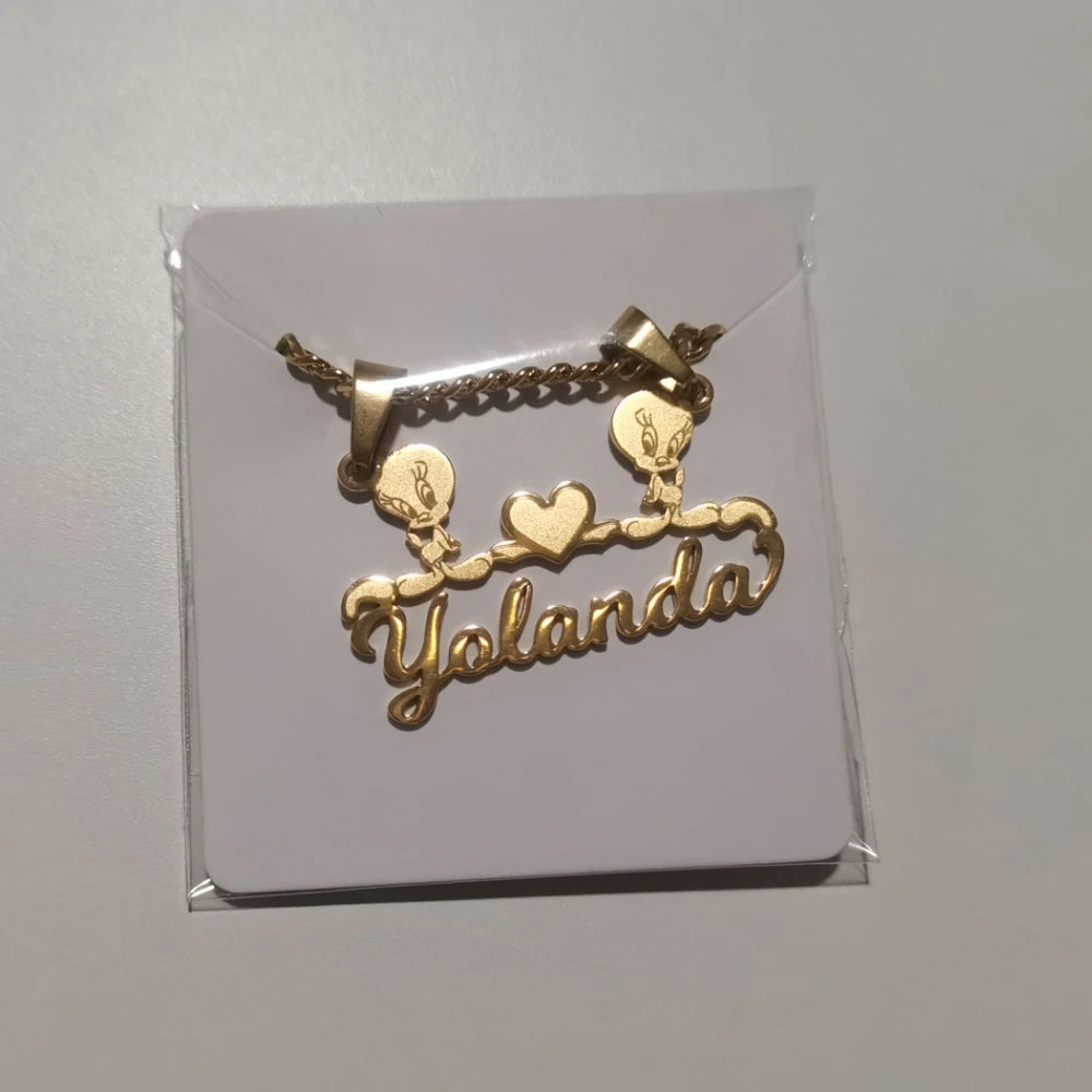Custom TBird  Name Pendant Gold Nameplate Necklace