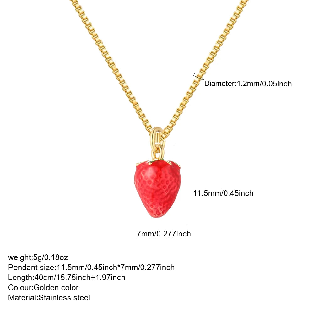 Bohemian Necklace For Women Enamel Fruit Gold Color Cherry Butterfly Pendant For Summer Beach High Quality Jewelry