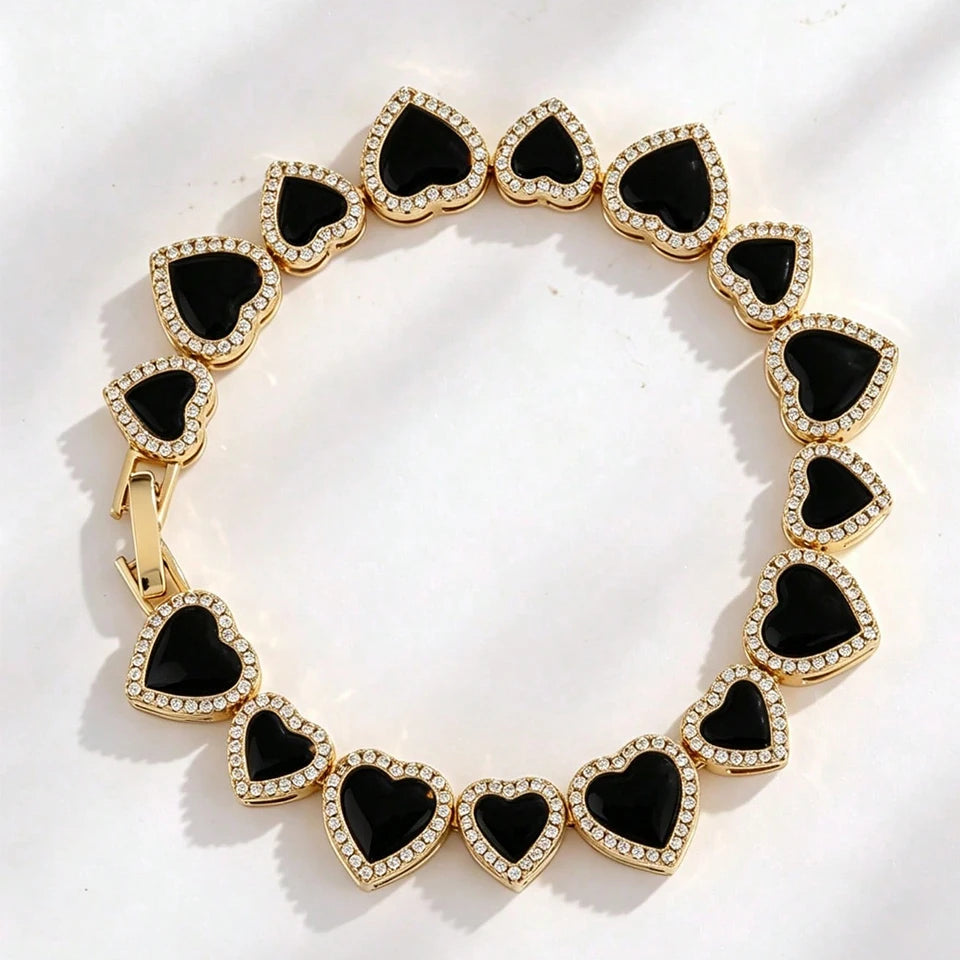3/1pcs Black Heart Round CZ Tennis Bracelets Set for Women Men Shiny Stackable Jewelry