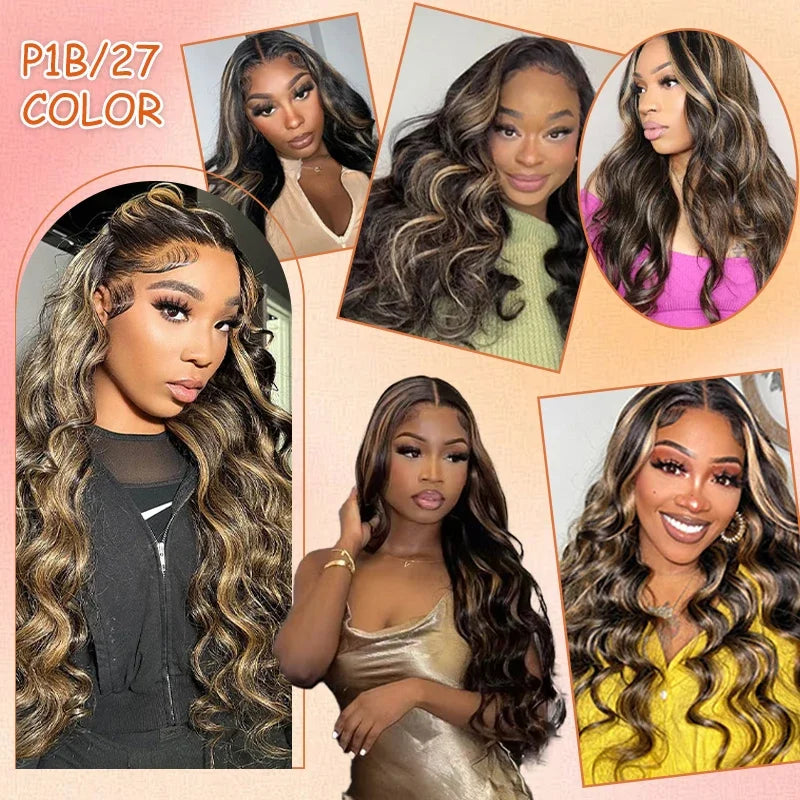 13x6 Balayage Highlight Ombre Body Wave Lace Front Wig