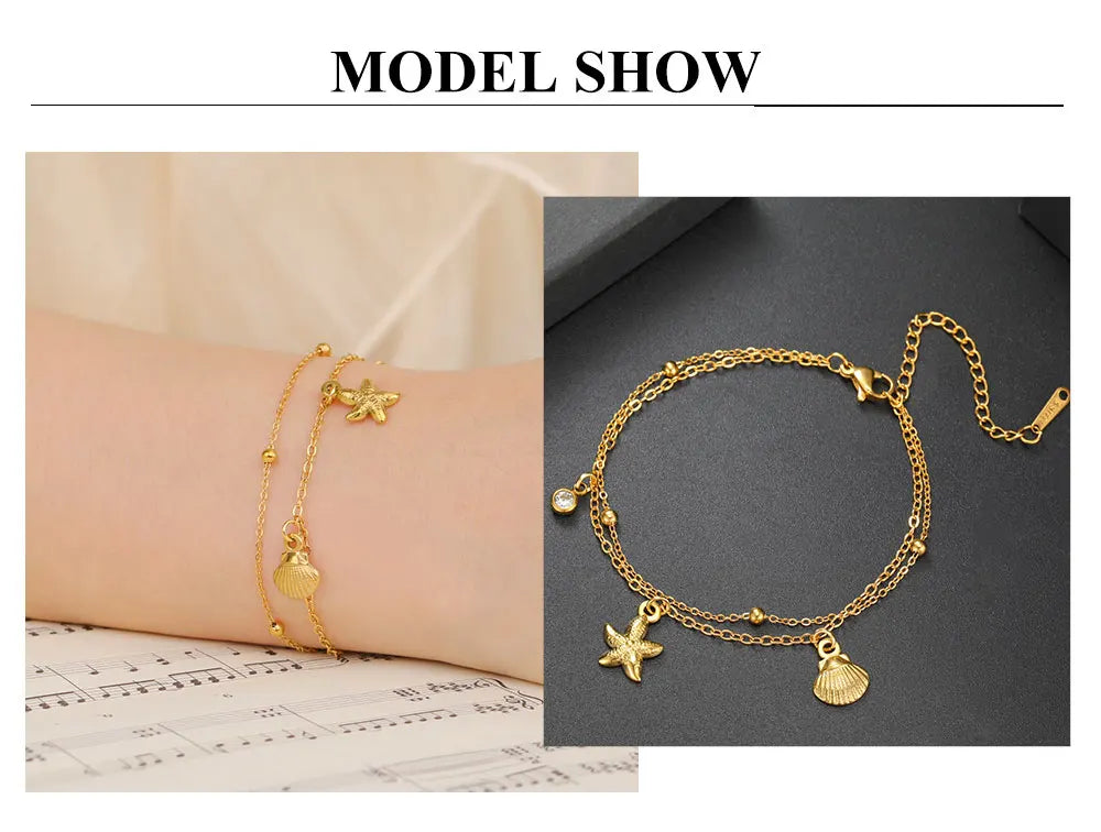 Cazador Starfish Seashell Charms Women's Bracelet Stainless Steel Summer Beach Jewelry Hand Bracelet Gift Trend 2025 Wholesale