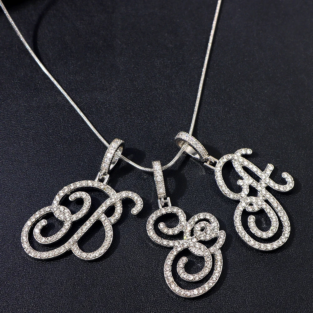 Initial Cursive Letters Pendant Necklace