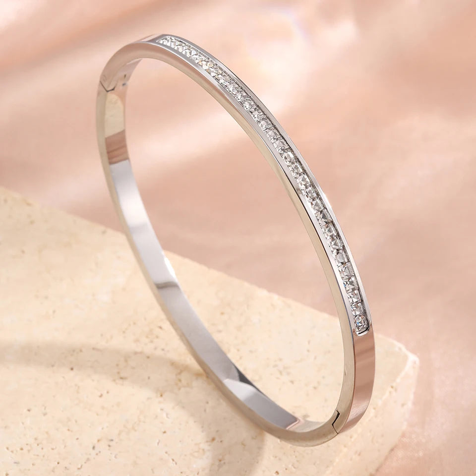 3/1pc Shiny Heart-shaped Zirconia Stackable Bracelet for Women Exquisite Wedding Party Jewelry Gifts