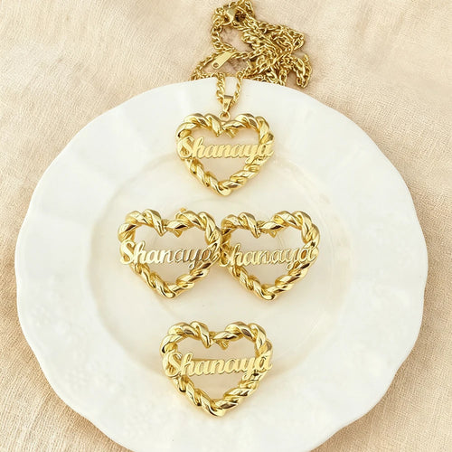 2026 Custom Name Jewelry Set Heart Shaped Watch Strap Chain Custom Name Necklace/Earring/Brooch Set Personalized gift