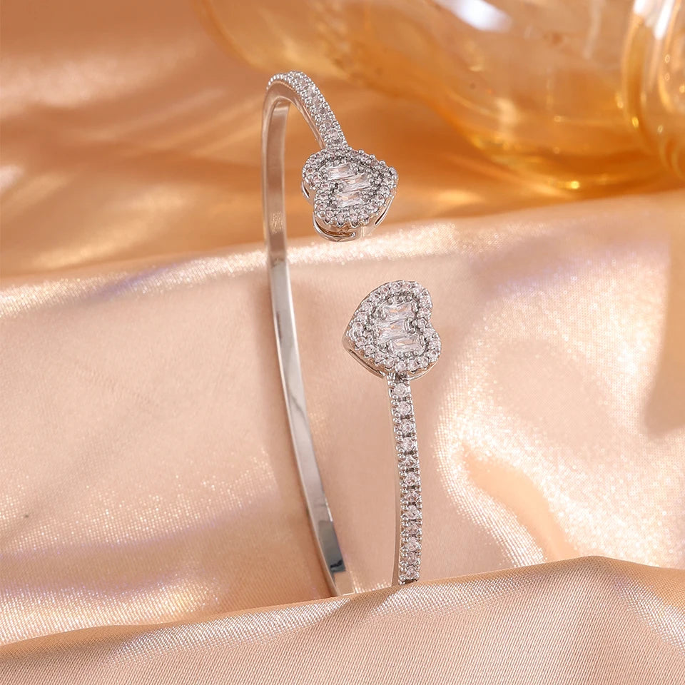 3/1pc Shiny Heart-shaped Zirconia Stackable Bracelet for Women Exquisite Wedding Party Jewelry Gifts