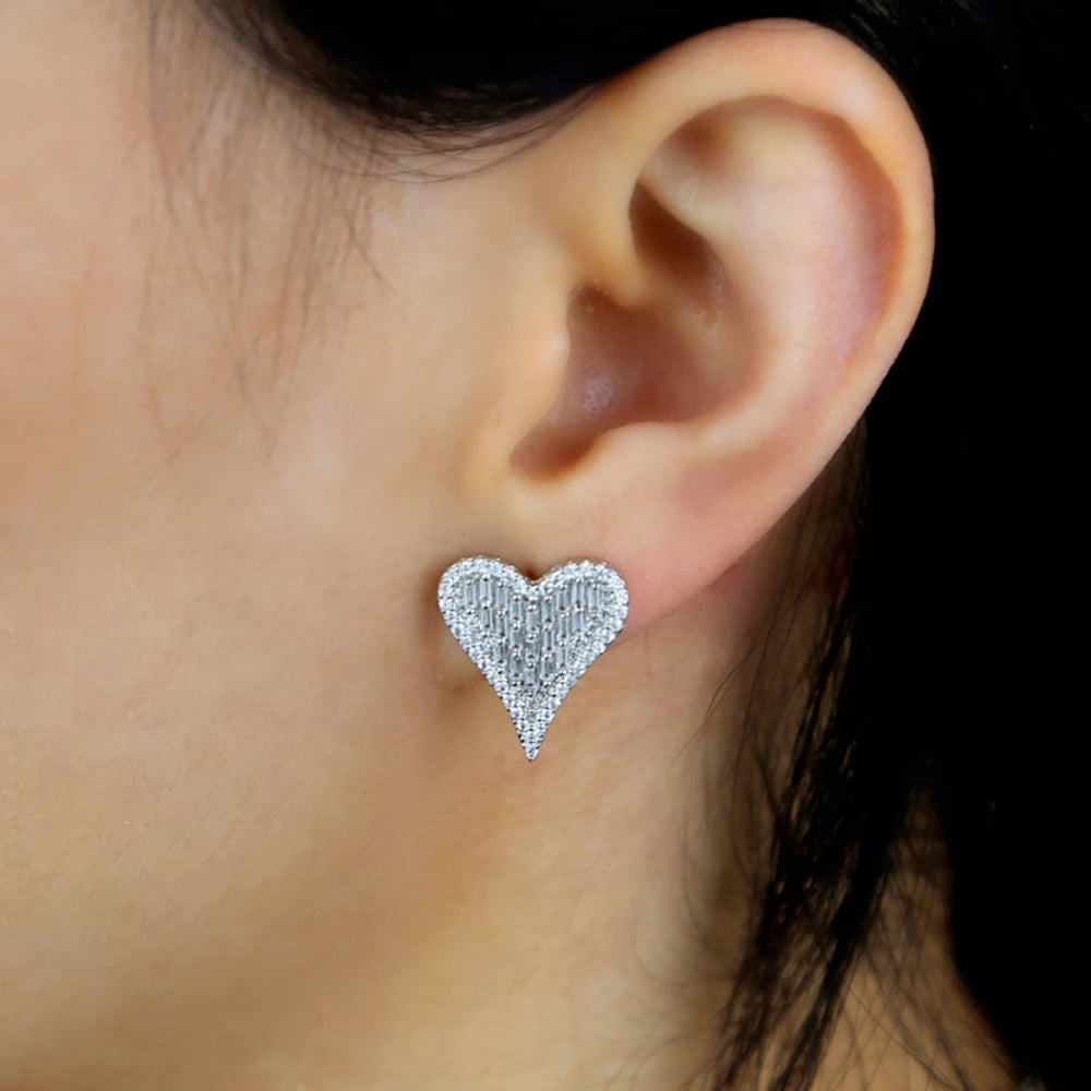 Bling Heart Shape Stud Earring Micro Pave CZ 5A Cubic Zircoina Love Charm