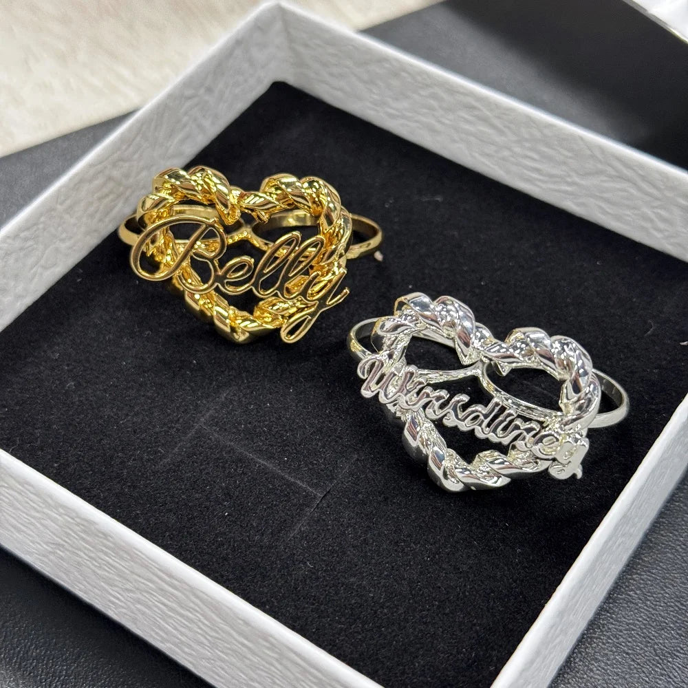 Custom Twist Heart Name Ring Persanalize