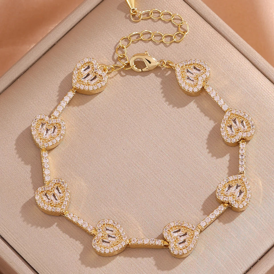 3/1pc gold Heart Bracelet Set Luxurious Sparkling Unisex Stackable Jewelry