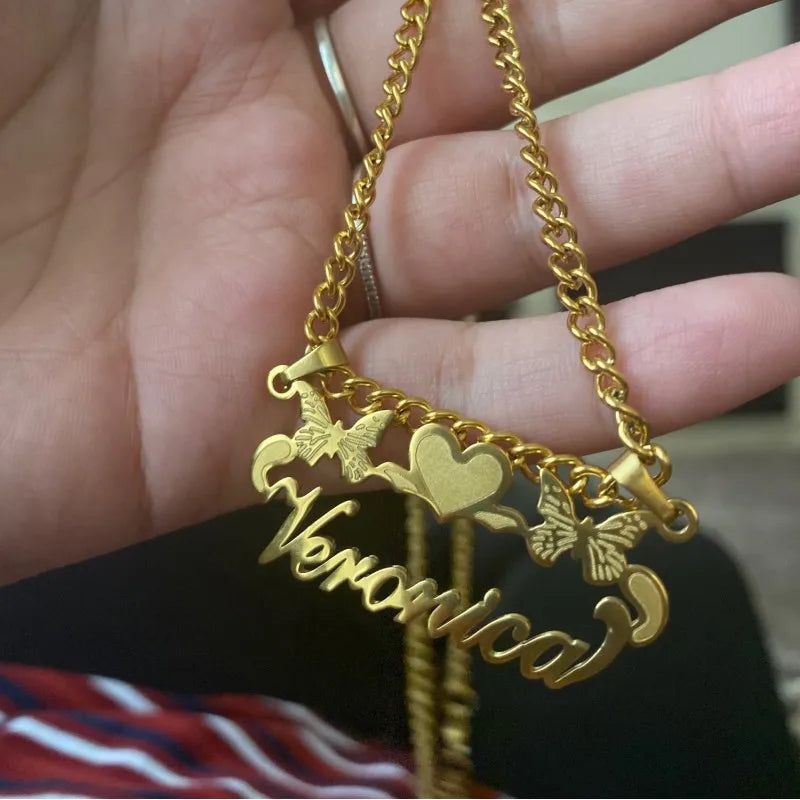 Custom TBird  Name Pendant Gold Nameplate Necklace