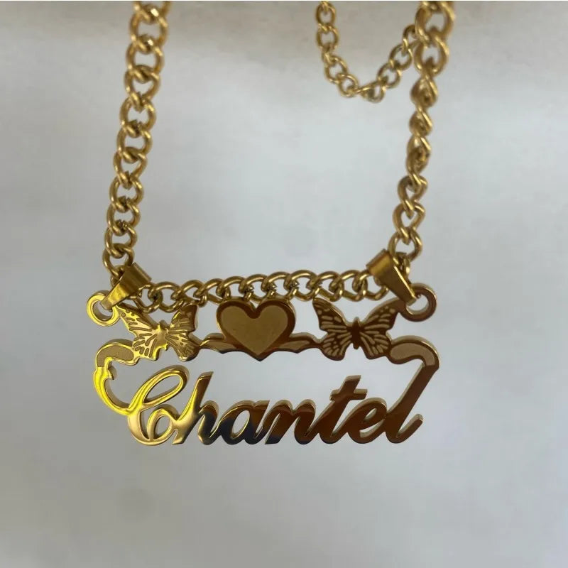 Custom TBird  Name Pendant Gold Nameplate Necklace