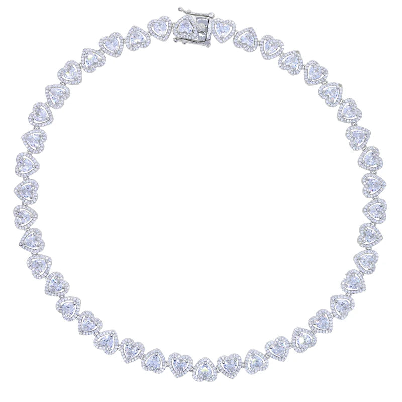 Heart Cluster Tennis Chain Choker Necklace