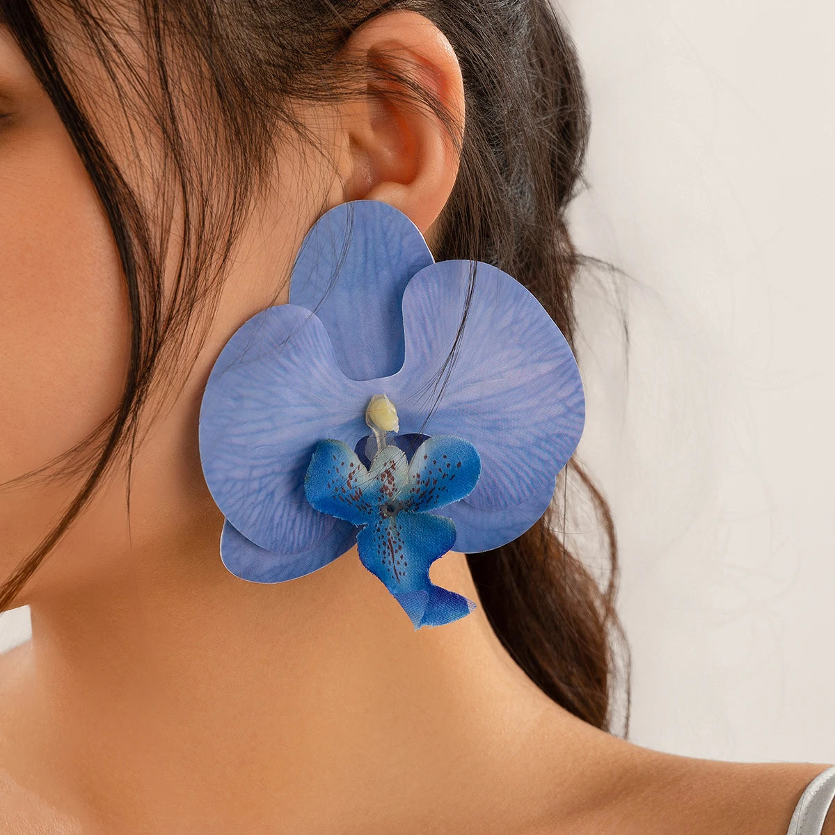 Salircon Exaggerated Big Flower Earrings for Women Trend Pink Butterfly Orchid Drop Earrings Ladies Party Dinner Jewelry