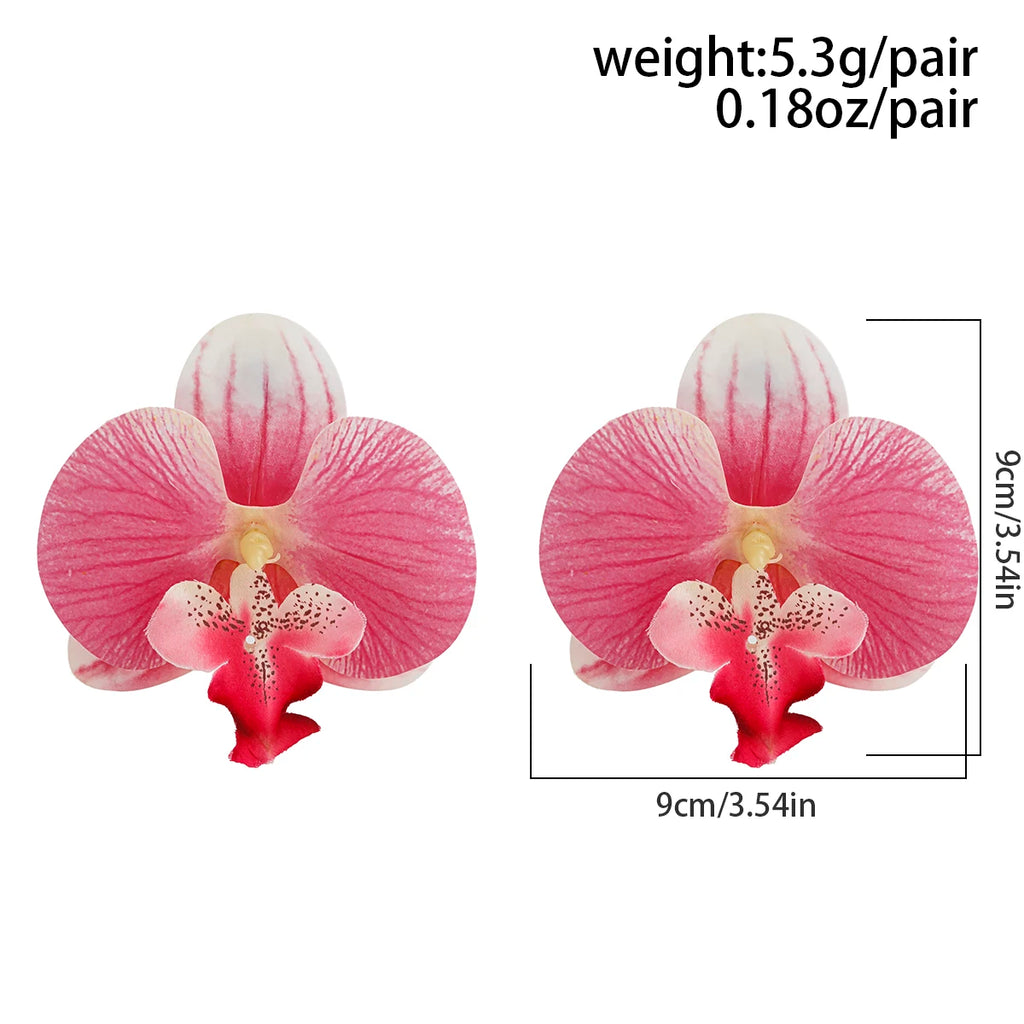 Salircon Exaggerated Big Flower Earrings for Women Trend Pink Butterfly Orchid Drop Earrings Ladies Party Dinner Jewelry