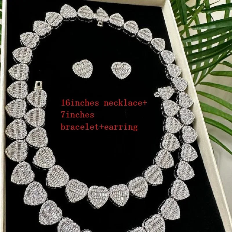 Iced Out Bling Fashion Women Jewelry Micro Pave Round Rectangle Cubic Zirconia 5A CZ Heart Cluster Choker Necklace