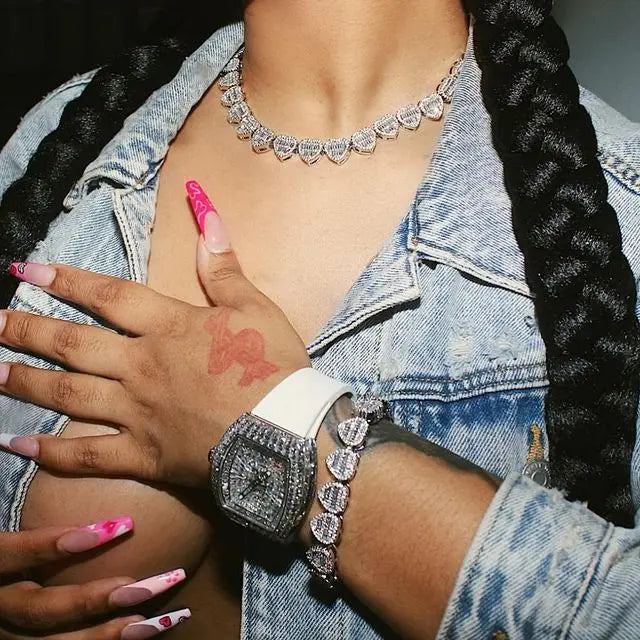 Iced Out Bling Fashion Women Jewelry Micro Pave Round Rectangle Cubic Zirconia 5A CZ Heart Cluster Choker Necklace