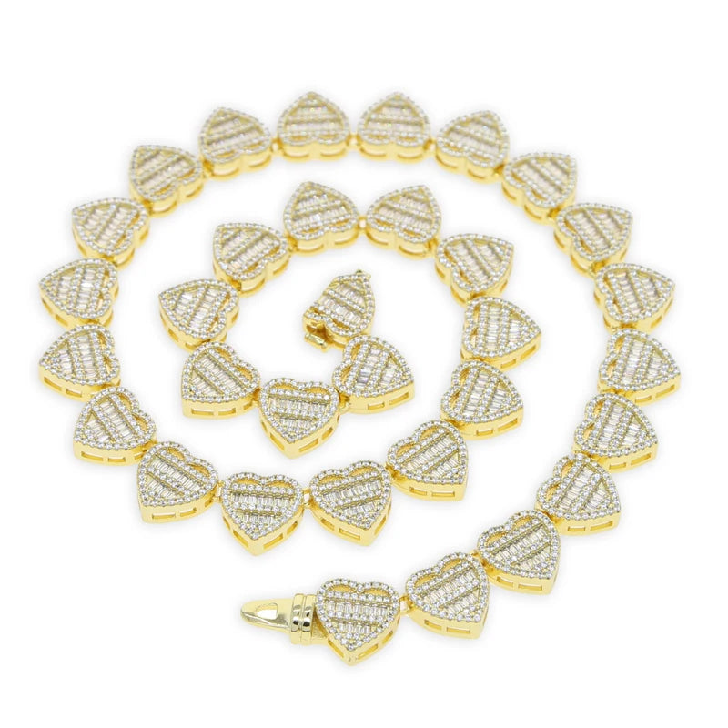 Iced Out Bling Fashion Women Jewelry Micro Pave Round Rectangle Cubic Zirconia 5A CZ Heart Cluster Choker Necklace