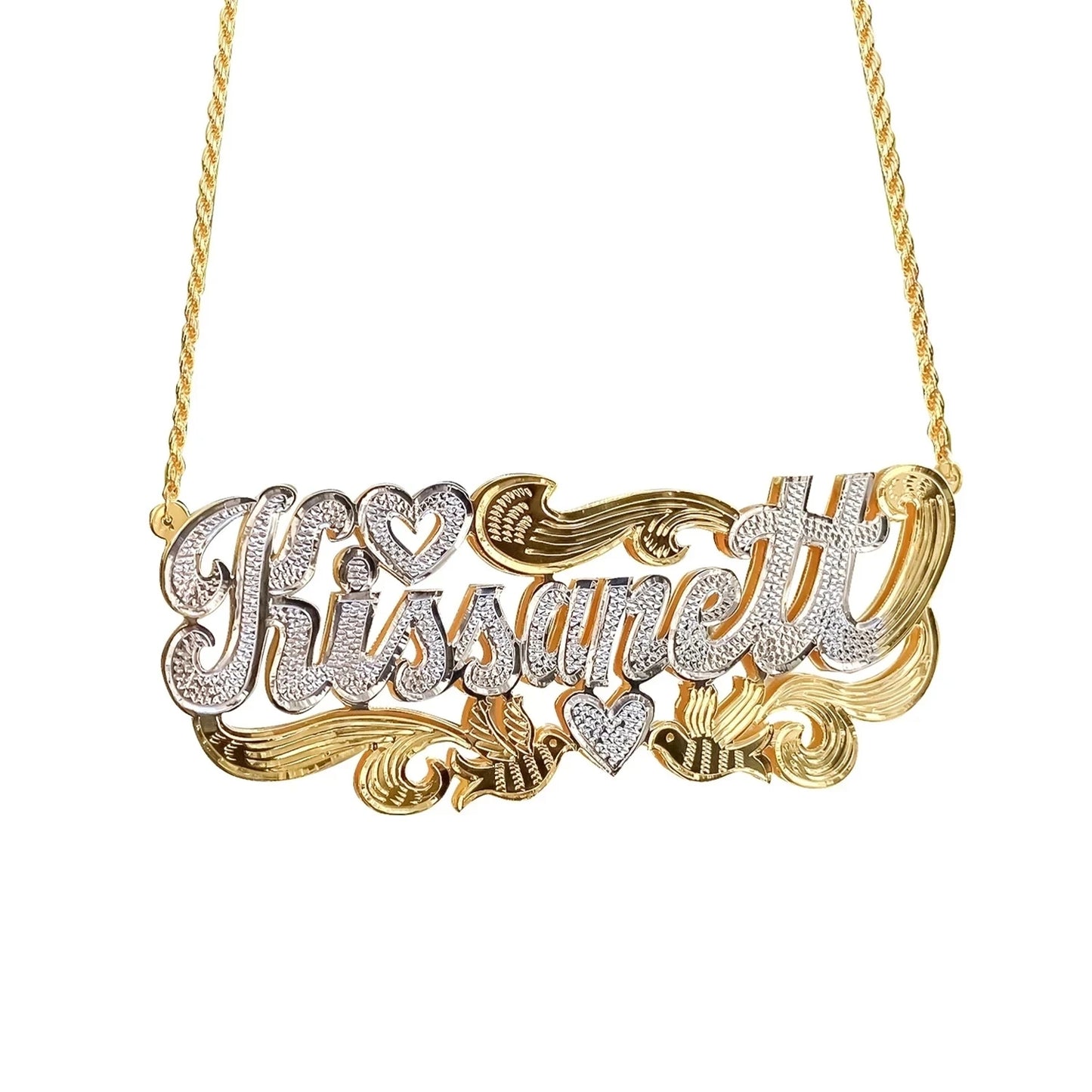 Custom Name Necklace 18K Gold Two Tone Gold Personalized Jewelry Stainless Steel Necklaces Double Plate 3D Nameplate Gift