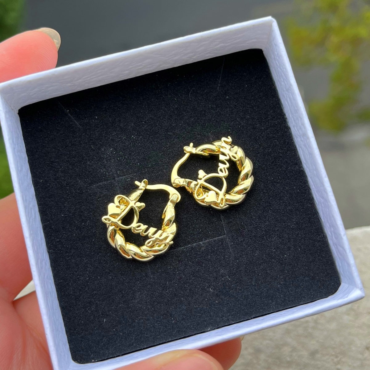 glaceelaine Custom baby Name Earrings 18mm Personalized Twist Hoop Earring  With Letters Anti-allergy