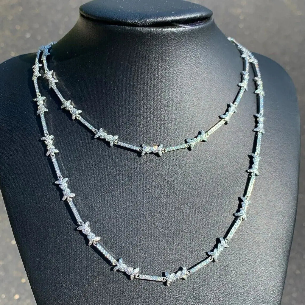 Thin Iced Barbed Wire  Link Chain Choker