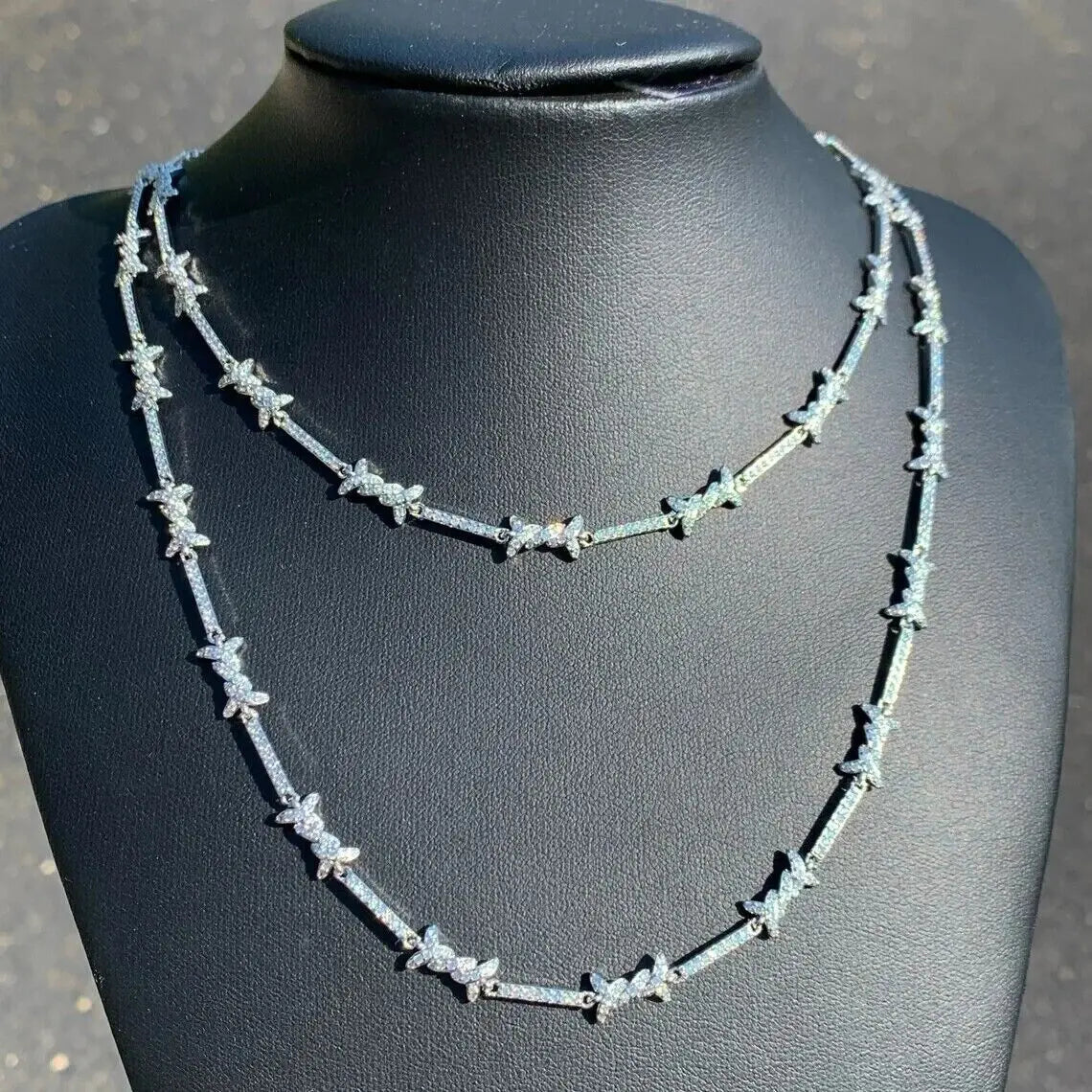 Thin Iced Barbed Wire  Link Chain Choker