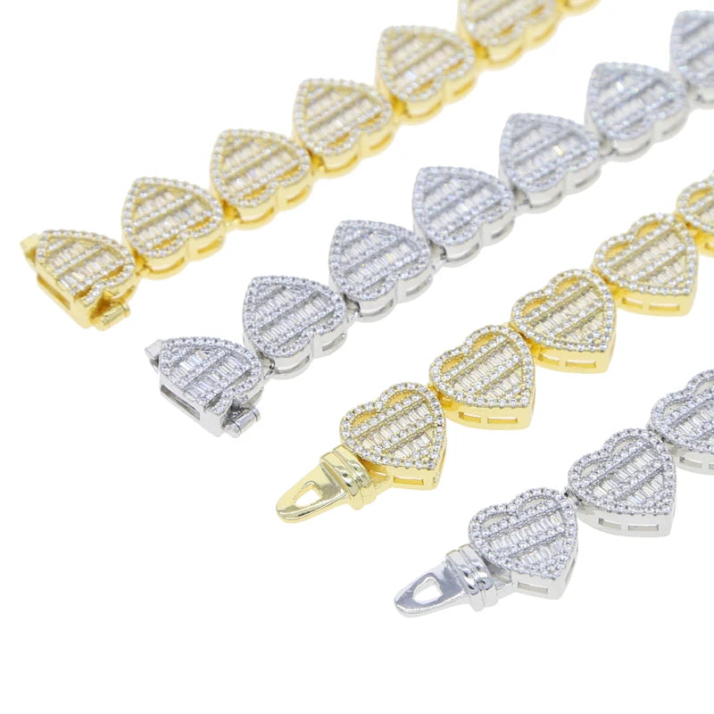 Iced Out Bling Fashion Women Jewelry Micro Pave Round Rectangle Cubic Zirconia 5A CZ Heart Cluster Choker Necklace