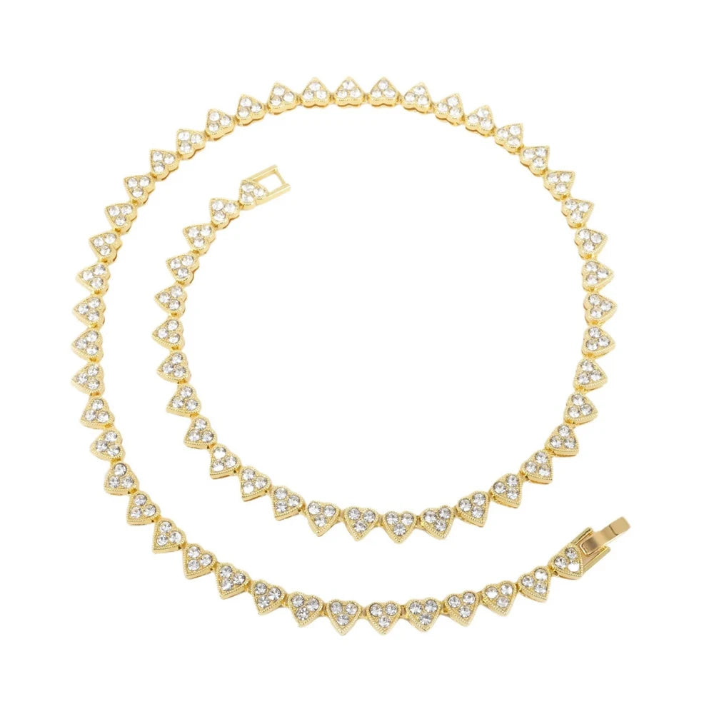 Heart Cluster Tennis Chain Choker Necklace