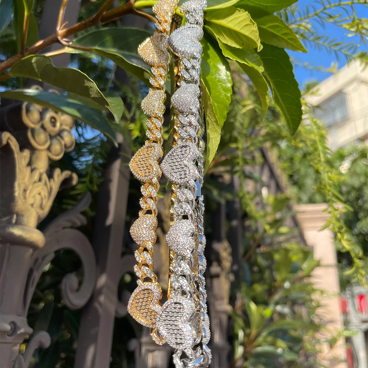 Bubble Baguette Heart Cuban Link Chain