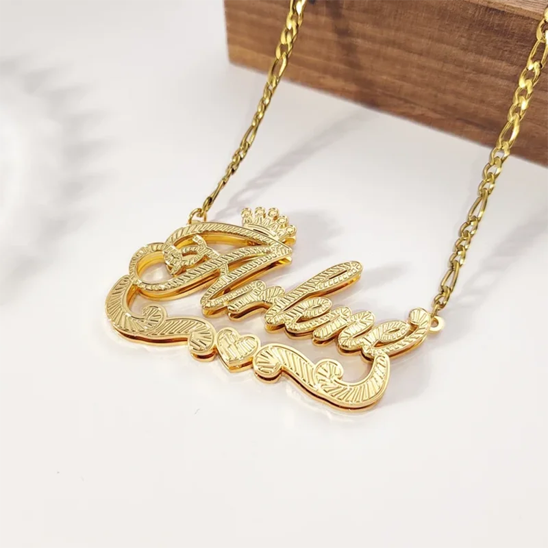 2025 Customized Name 3D Nameplate Necklace Personalized Letter Double layer Nameplate Jewelry Mother's Day Jewelry Gifts
