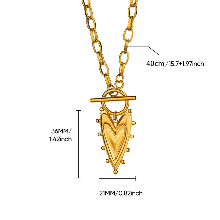 Punk Gold Color Heart Pendant Necklace for Women Stainless Steel OT Buckle Beaded Neck Chain Choker Y2k Jewelry Accessories