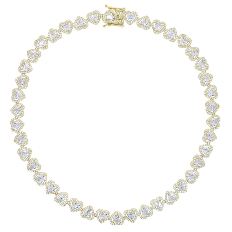 Heart Cluster Tennis Chain Choker Necklace