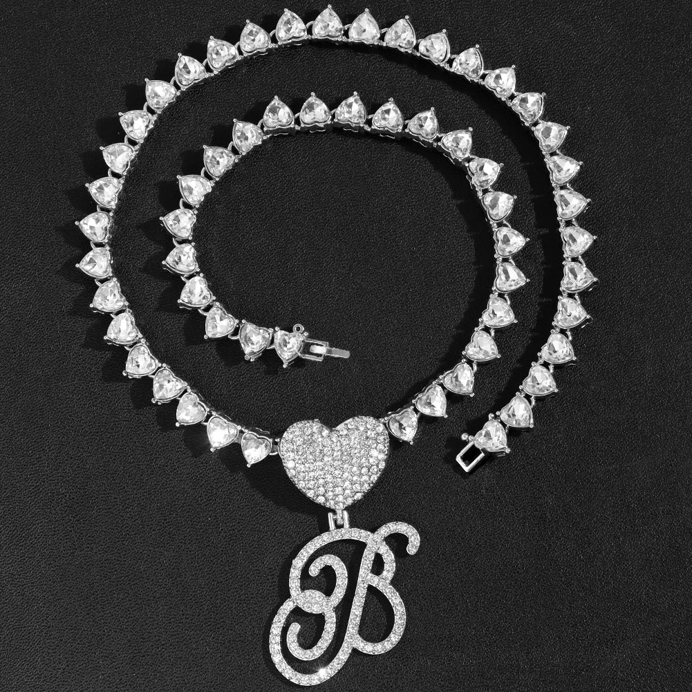 Iced Out Heart Cursive Letters Pendant Necklace