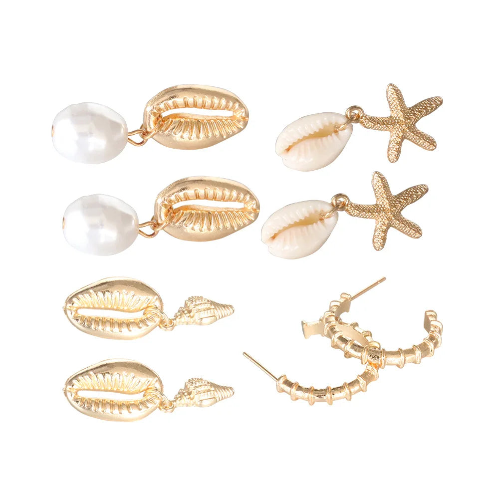 Shell Starfish Dangle Earring set