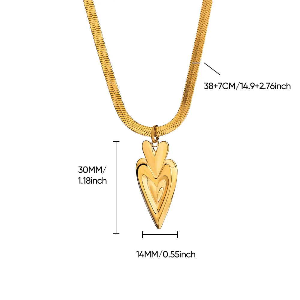 Punk Gold Color Heart Pendant Necklace for Women Stainless Steel OT Buckle Beaded Neck Chain Choker Y2k Jewelry Accessories