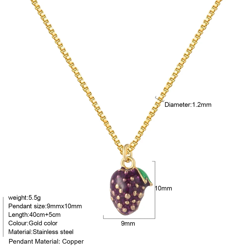 Bohemian Necklace For Women Enamel Fruit Gold Color Cherry Butterfly Pendant For Summer Beach High Quality Jewelry