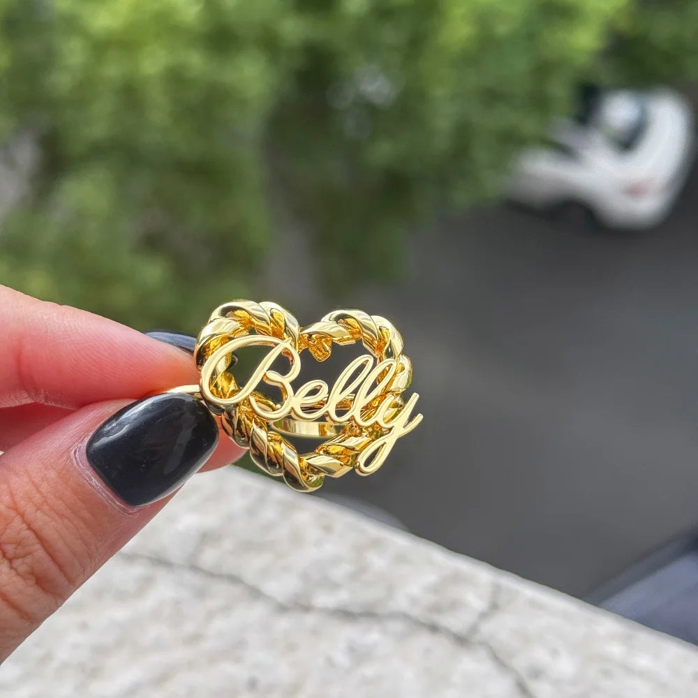 Custom Twist Heart Name Ring Persanalize