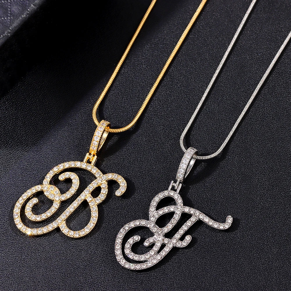 Initial Cursive Letters Pendant Necklace